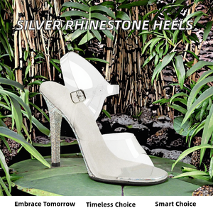 Sandalias de tacón alto plateadas, modelo fino, de verano, para pole dance, con plataforma, estilo peep-toe, con tira en T grande, con pedrería, para club y bikini - Product Image 2