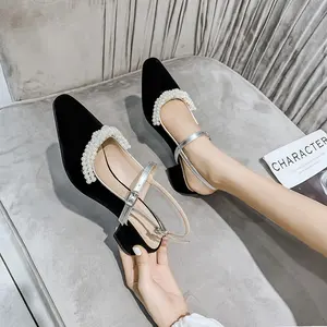 2024 High Quality Female Pearl Mary Jane Shoes French Retro Women High Heel Casual Pump