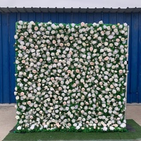Décoration murale florale de scène de mariage en tissu de soie artificielle haute simulation QIHAO, feuilles de roses blanches, vente en gros