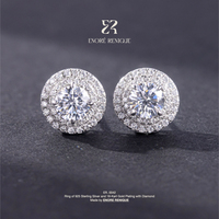 Boucles d'oreilles clous rondes 6 carats en moissanite VVS sertie de pierres, en or blanc et argent sterling 925, bijoux fins