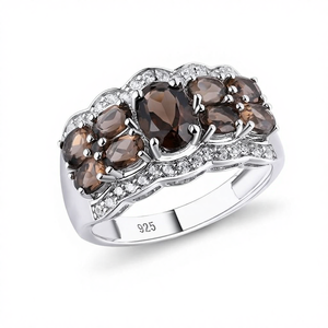 Counterattack Series <b>Jade</b> Inlaid Natural Tea Crystal Synthetic White Sapphire Vintage Ring <b>Jewelry</b> - Product Image 1