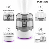 Humidificateur à ultrasons à brume froide avec réservoir d'eau visible, lumière d'ambiance douce, facile à nettoyer, pour chambre, maison, bureau, petite pièce