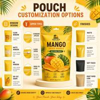 Op maat gemaakte digitale print aluminiumfolie zakje gedroogde mango snack zak staande ziplock voedselveilige verpakking