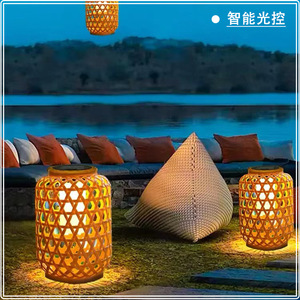Solar Woven <b>Bamboo</b> Lantern Outdoor Garden <b>Light</b> Warm White Inductive Switch Hanging Decorative Lamp - Product Image 2