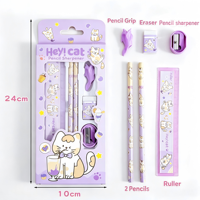 Ensemble de papeterie pour enfants 6 en 1, crayon, règle, gomme, taille-crayon, stylo à prise ergonomique, ensemble de stylos mignons, cadeau scolaire pour enfants, kit cadeau promotionnel