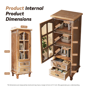 Armoire de rangement rustique en bois avec porte décorative découpée et 2 tiroirs, organisateur étroit et <span class=keywords><strong>haut</strong></span> pour salon, chambre à coucher - Product Image 6