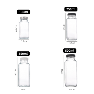 Bouteille en verre carrée française transparente de 180 ml, 250 ml, 350 ml, 500 ml, personnalisable, avec bouchon à vis hermétique pour jus pressé à froid - Product Image 2