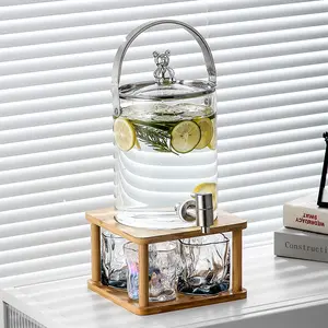 Glass Large capacity drink dispensers cold water bottle tray for hotel cola lemon tea barrel water set