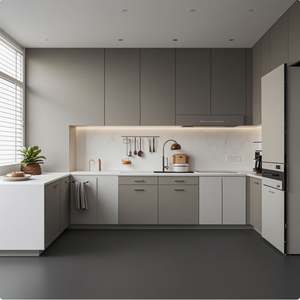 Ensemble complet de cuisine moderne en couleur crème avec armoire modulaire, panier de rangement et électroménager complet - Product Image 2