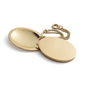 Luxury Oval Metal Gold Debossed Rotating Vanity Makeup Pocket Mirror with Chain - Product Image 4