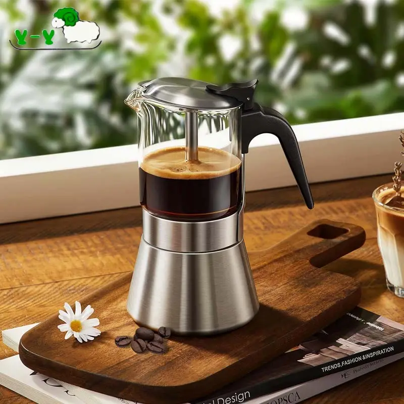 Venta al por mayor de alta calidad SS304 estufa Espresso de acero inoxidable Moka Pot cafetera para acampar en casa