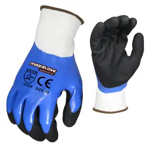 MaxiPact Double dipped sandy blue nitrile coated gloves for water proof