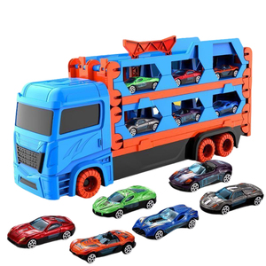 Camión de juguete transportador de coches de plástico de doble modo, transformable, expandible, portátil, con función de tracción y lanzamiento por fricción, con manillar deslizante - Product Image 1