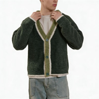 Veste cardigan surdimensionnée en coton personnalisée en gros, pull en mohair pour homme à col en V rayé jacquard duveteux pour l'automne