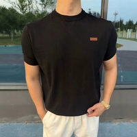 T-shirt Homme Col Rond Tricoté Manches Courtes Coupe Slim – Tissu Respirant 350g/400g Décontracté Style Old Money Minimaliste