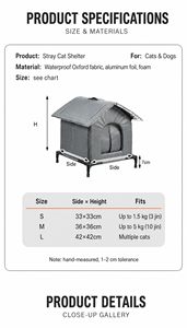 Nichoir extérieur surélevé pour chat, abri imperméable pour animaux errants, lit-caverne chaud pour l'hiver - Product Image 3