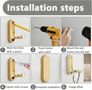 Heavy-Duty Foldable Wall <strong>Hooks</strong> Gold Zinc Alloy Flip-Down Design Wall Mount <strong>Rails</strong> for Bathroom or Kitchen Use - Product Image 6