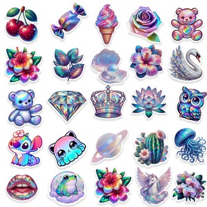 50 autocollants holographiques laser diamantés, motifs <span class=keywords><strong>de</strong></span> dessins animés <span class=keywords><strong>Miyazaki</strong></span> <span class=keywords><strong>Hayao</strong></span> et Princesse des Neiges, imperméables, à paillettes, pour décoration DIY - Product Image 3