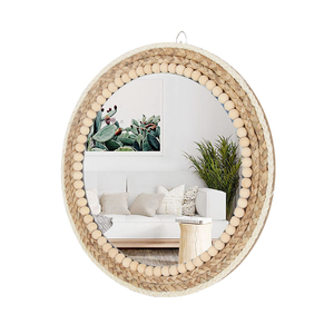 Jinn casa moderna parete rotonda specchio di vetro con struttura in legno tessitura decorazione per il <span class=keywords><strong>bagno</strong></span> - Product Image 1