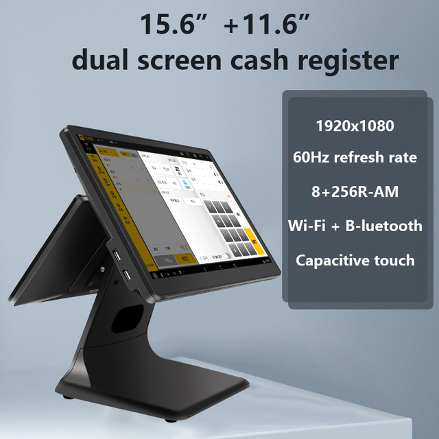 New 15.6" Dual Touch Screen POS All-in-One PC with LCD Display Business Use SSD Storage 8 GB Video Memory 256GB RAM