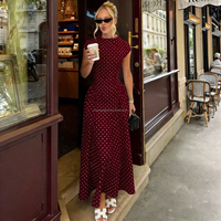 Robe longue OEM personnalisée à pois, manches courtes, taille haute, style vintage, coupe trapèze, élégante, décontractée, pour femme, style Hepburn français