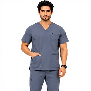 Tenue médicale homme 2 pièces avec logo personnalisé, pantalon jogger respirant et extensible, vêtements de travail professionnels pour hôpital et soins infirmiers - Product Image 1