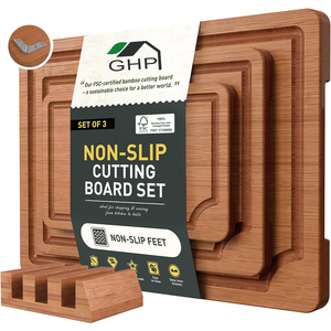 Ensemble de 3 planches à découper en bambou carbonisé sur mesure, bloc de découpe intelligent pour la cuisine avec support antidérapant pour gravure au laser - Product Image 1