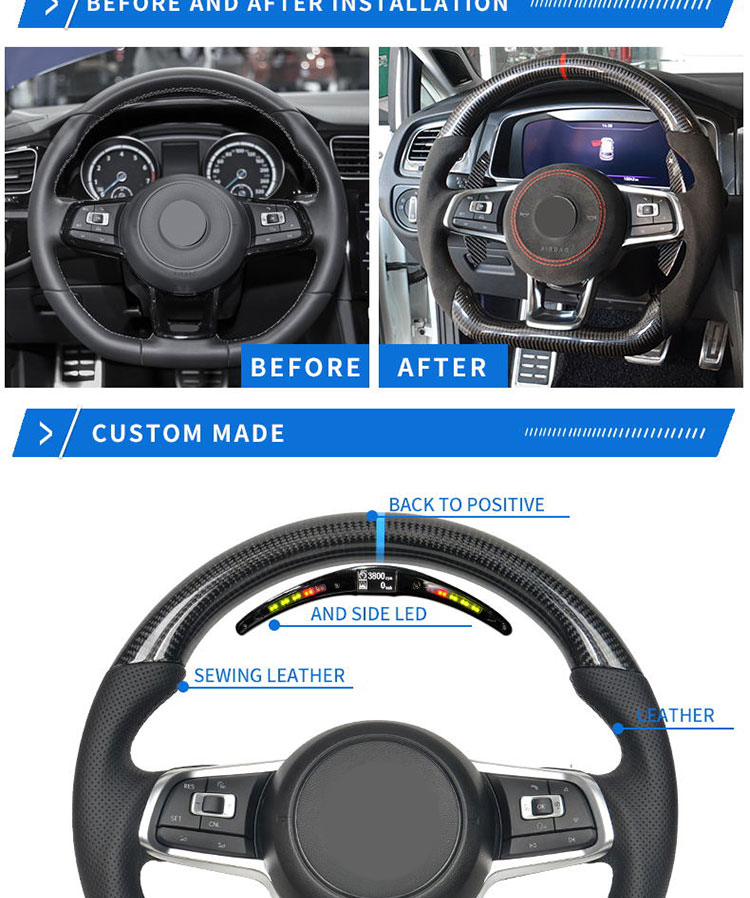 GT-I carbon fiber steering wheel assembly for VW Polo CC Golf 7 Pass-at MK6 modification Steering Wheel