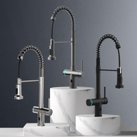 Robinet de cuisine intelligent de haute qualité, contemporain, eau chaude et froide, monocommande, douchette extractible, en acier inoxydable, finition or brossé