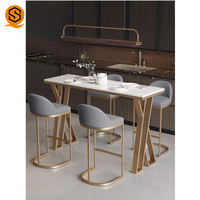 Ensemble de table de salle à manger moderne en métal doré mobilier de maison blanc peut être personnalisé mini table de bar en marbre