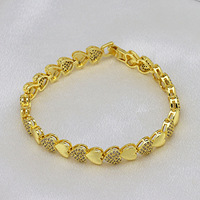 HS130 Bracelet en laiton plaqué or 18 carats micro-pavé de zircone cubique, haut de gamme, vente chaude |   Bracelet de luxe en forme de cœur pour femmes