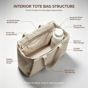Sac fourre-tout matelassé de luxe moderne et durable pour ordinateur portable, avec triple compartiment, 18L, personnalisable, unisexe, pour infirmières, usage quotidien, avec porte-gobelet, pour le travail - Product Image 1