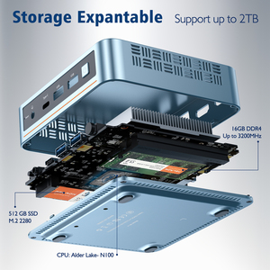 Intel Lago Alder N100 <span class=keywords><strong>CPU</strong></span> <span class=keywords><strong>DDR4</strong></span> 16GB 512 GB SSD <span class=keywords><strong>Desktop</strong></span> Mini PC N100 Wifi 5.0 BT4.2 Mini PC portátil para Windows 11/Linux - Product Image 4