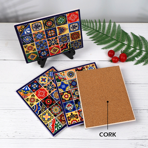 Posavasos y Salvamanteles <span class=keywords><strong>de</strong></span> Cerámica con Diseño Clásico Impresos con UV, Directo <span class=keywords><strong>de</strong></span> Fábrica, Forma Rectangular, Ecológicos, con Asa <span class=keywords><strong>de</strong></span> <span class=keywords><strong>Corcho</strong></span> - Product Image 1