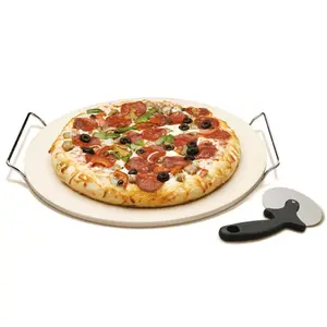 15 "gốm bánh pizza đá Set với Rack và Cutter
