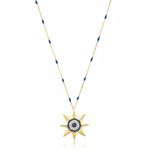 North Star-colgante de Plata de Ley 925 con piedra de zafiro azul marino, cadena de esmalte turco, joyería - Product Image 2