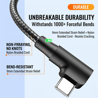 Câbles de données Type-C 60W 90 degrés en nylon tressé, charge rapide 3A, 1M 2M 3M, pour téléphones mobiles iPhone Android, utilisation en voiture et avec écouteurs