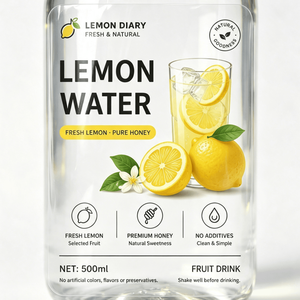 Etiquetas personalizadas para botellas de bebidas, papel sintético premium, estampado de frutas amarillo brillante para empaques de agua de limón saludable - Product Image 3