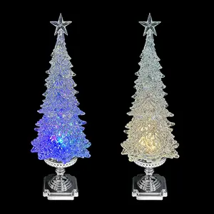 Acrílico Clear Crystal Light Up Night Light Decoraciones navideñas Tabletop Árbol de Navidad