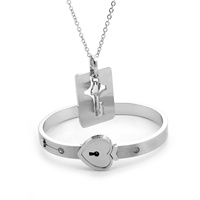 SSeeSY vente chaude pulsera Couple Coeur clé plaqué or Charms Bracelet collier en acier inoxydable ensemble de bijoux cadeau de saint valentin
