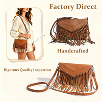 Sac à main OEM/ODM personnalisé avec logo, sac à bandoulière en cuir PU pour femme, style rétro bohème avec franges, fermeture à rabat et fermeture éclair, vente en gros vintage