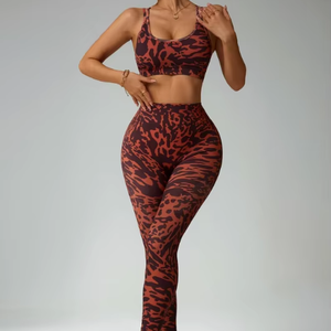 Conjunto Deportivo de 2 Piezas para Mujer, Sujetador Deportivo y Pantalones Cortos, Secado Rápido, Sin Costuras, Spandex/Nailon, para Gimnasio, Fitness, Yoga - Product Image 1