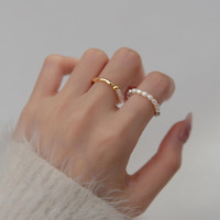 Mode 18 Karat vergoldeten geometrischen Schmuck verstellbaren elastischen Seil Perlen ring für Frauen Sterling Silber Schmuck