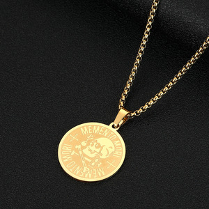 Collier pendentif vintage en acier inoxydable avec motif crâne sculpté, bijoux de philosophie stoïque pour homme - Cadeau - Product Image 2