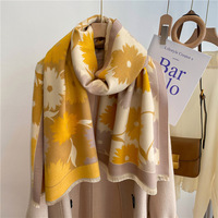Écharpe d'hiver réversible VISROVER de haute qualité, nouveau style, châle épais artistique et littéraire à motif tournesol, cache-cou personnalisé