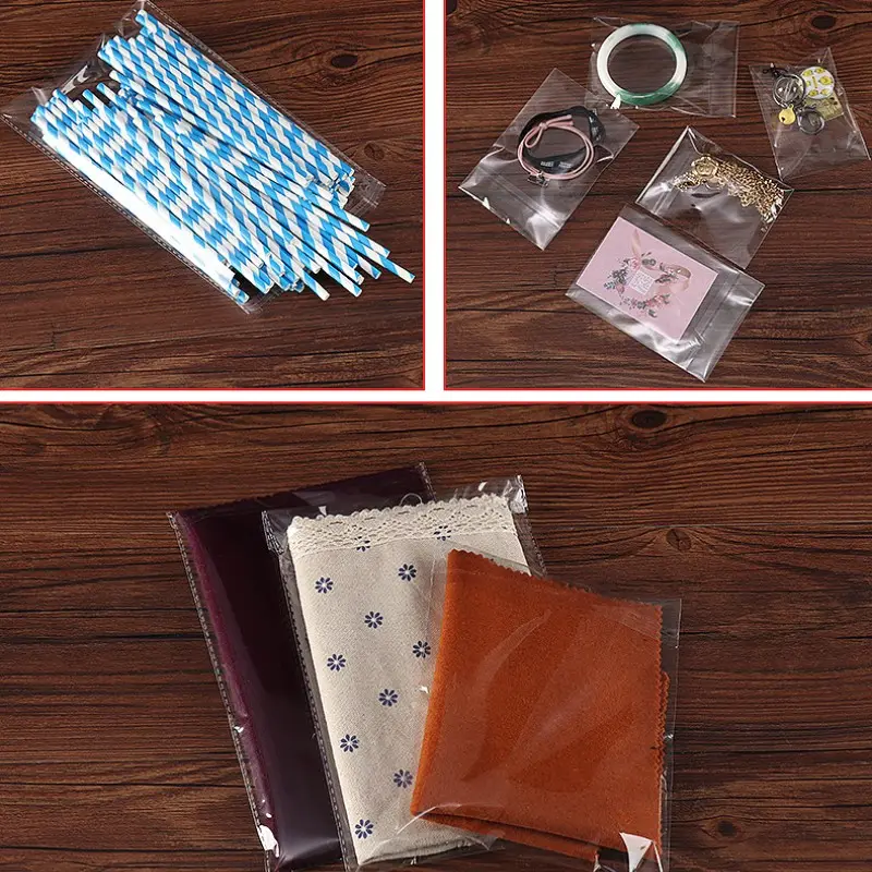 حقيبة ذاتية اللصق شفافة من السيلوفان بتصميم مخصص مطبوعة بشعار من المصنع مباشرة حقيبة بلاستيكية لتعبئة الملابس ذاتية اللصق