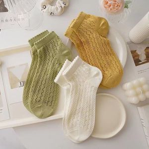 White Mesh Ankle <b>Socks</b> For Women Summer Breathable Lightweight Solid Color Casual <b>Socks</b> With Hollow Design - Product Image 2