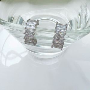 Dylam Trendy Women Fine Jewelry 925 Sterling Silver Rhodium Plated 5A CZ Cubic Zirconia Baguette Gear <b>Hook</b> <b>Earrings</b> - Product Image 4