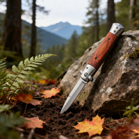 Couteau pliant tactique italien en acier inoxydable avec logo personnalisé pour le camping et le bricolage, manche en bois, couteau utilitaire de poche en gros, support OEM