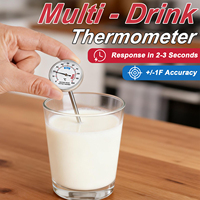 Termometer Minuman Mekanis Bacaan Instan untuk Kopi Susu Air dengan Probe Baja Tahan Karat, Dial Jelas, Pengukur Minuman Dapur